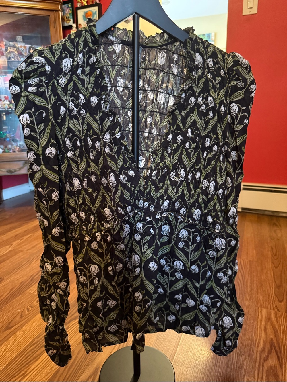 Anthropologie Black Floral Long-Sleeve Blouse